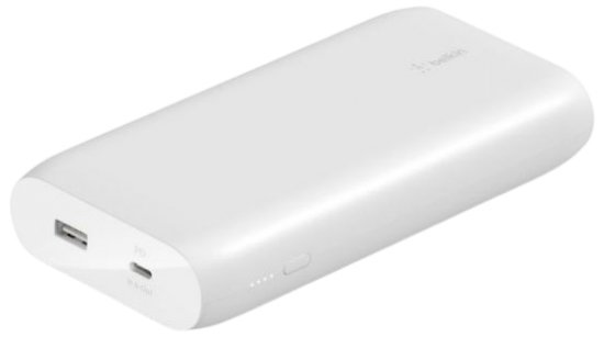 סוללה ניידת כולל כבל Belkin 20000mAh 1xUSB-A 12W + 1xUSB Type-C 30W PD - צבע לבן