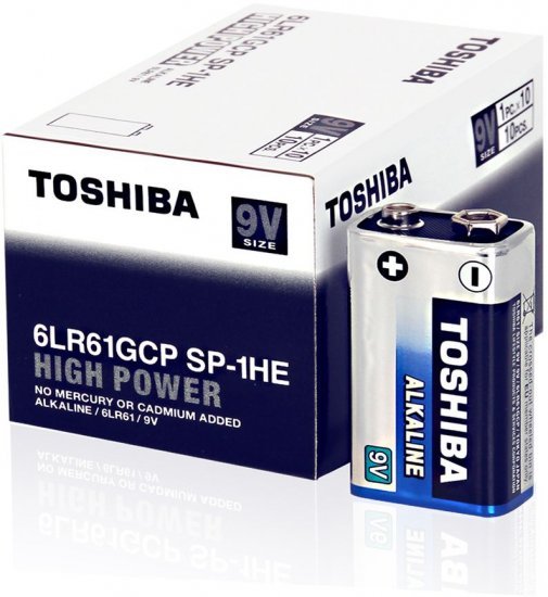 10 סוללות 9V לא נטענות Alkaline של חברת Toshiba