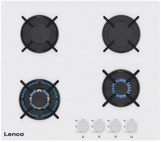 כיריים גז 4 להבות בישול LENCO LGH-6408WH - זכוכית לבנה