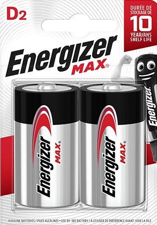 2 סוללות Energizer Max Alkaline Battery D2 D-LR20 Pack