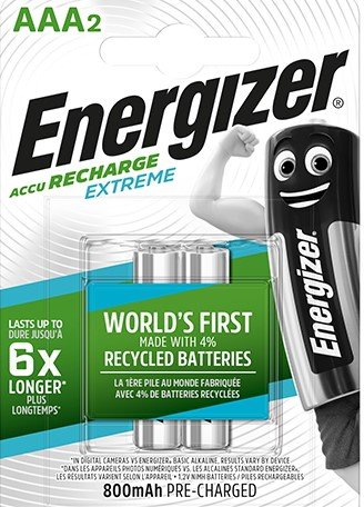 2 סוללות נטענות Energizer Recharge Extreme AAA Pack