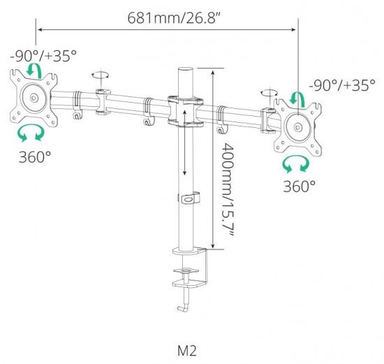 זרוע שולחנית כפולה למסכים עד 27 אינטש Premium M2 מבית זרועות שיח - צבע שחור