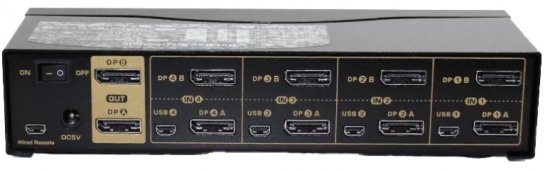 מתג KVM בעל 4 יציאות DP תומך 4K עם חיבורי USB וסאונד Gold Touch KVM-DP-4-2