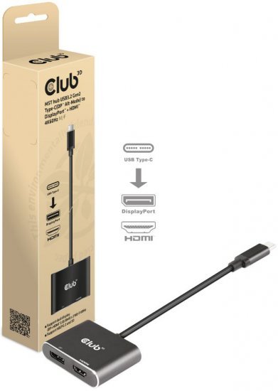 מתאם Club3D Multi Stream Transport Hub CSV-1552 מחיבור USB 3.2 Type-C זכר לחיבורי HDMI / DP 4K60Hz נקבה