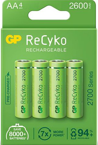 4 סוללות AA נטענות GP Recyko 2600mAh