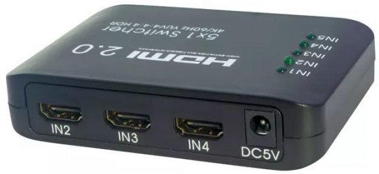 מתג HDMI2.0 4K Ultra HD בעל 5 כניסות ויציאה אחת עם שלט מבית Gold Touch