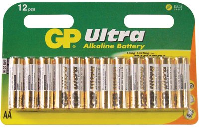 12 סוללות AA לא נטענות דגם Ultra Alkaline של חברת GP