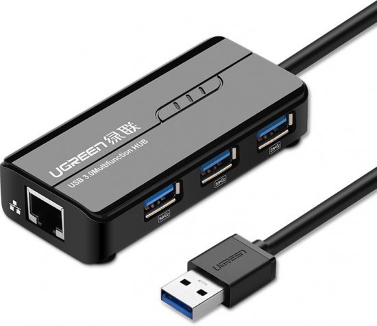 מתאם USB-A ל-RJ45 10/100 / 1000M עם 3 יציאות USB-A מבית UGREEN