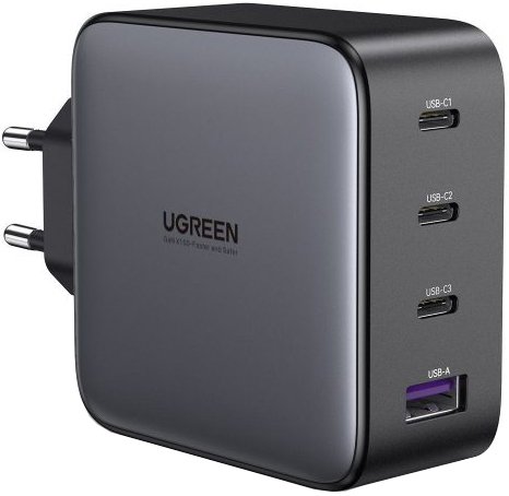 מטען קיר מהיר 3 יציאות USB-C ויציאת USB-A בהספק UGREEN GaN 100W צבע שחור