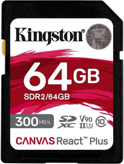 כרטיס זיכרון Kingston Canvas React Plus SDXC UHS-II U3 V90 SDR2 / 64GB - נפח 64GB