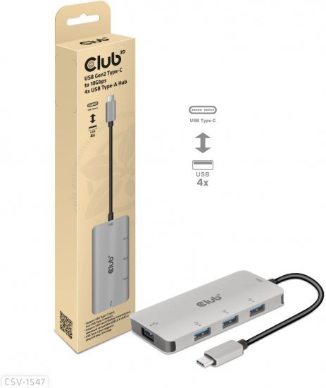 מפצל Club3D CSV-1547 מחיבור USB Type-C לארבעה חיבורי USB Type-A 10Gbps