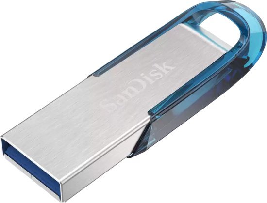 זיכרון נייד SanDisk Ultra Flair USB 3.0 - דגם SDCZ73-128G-G46B - נפח 128GB - צבע Tropical Blue