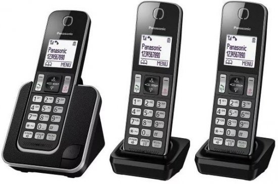 טלפון אלחוטי בעברית + 2 שלוחות דגם Panasonic KX-TGD313MBB צבע שחור