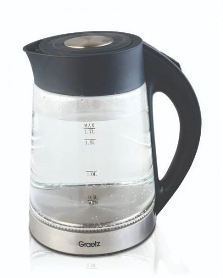 קומקום זכוכית נשלף 1.7 ליטר Graetz JK-9954 - צבע שחור