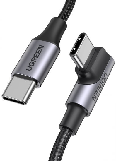 כבל קלוע USB-C ל-USB-C בזווית 90 מעלות באורך 2 מטר UGREEN צבע שחור