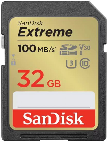 כרטיס זיכרון SanDisk Extreme SDHC UHS-I Class-10 U3 V30 - דגם SDSDXVT-032G-GNCIN - נפח 32GB