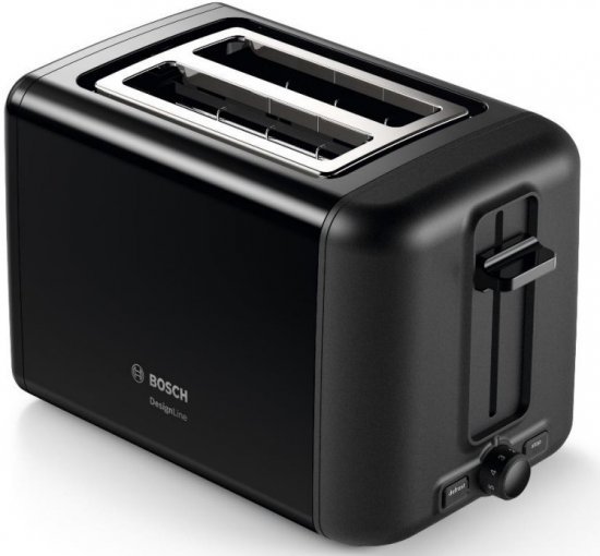 מצנם נירוסטה קופץ 2 פרוסות Bosch DesignLine Popup TAT3P423 970W - צבע שחור - שנתיים אחריות יבואן רשמי BSH