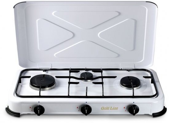 כירת גז להנחה על השיש 3 להבות עם מכסה Gold Line MGC-3