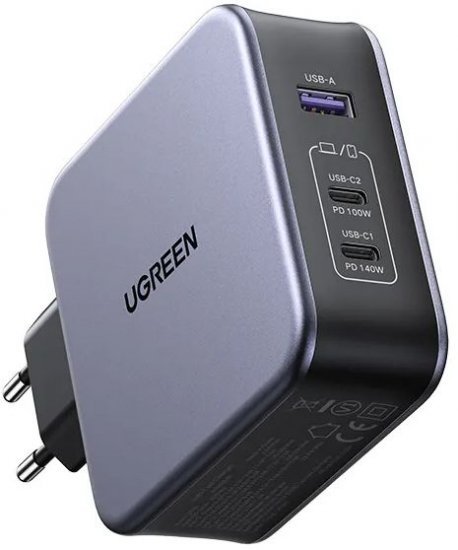מטען קיר טעינה מהירה 140W בחיבור כפול USB-C וחיבור USB-A מבית UGREEN + כבל טעינה מהירה 240W באורך 1.5 מ'