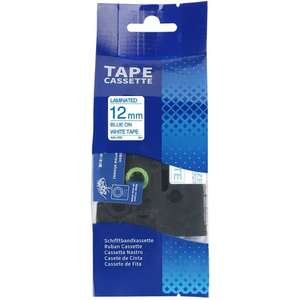 סרט תוויות Printech AZe-233 כחול על לבן 12 מ״מ