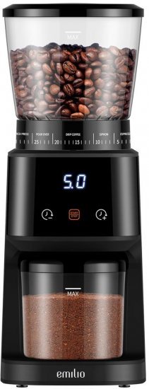 מטחנת קפה ביתית עם תצוגה דיגיטלית 165W מבית Emilio - צבע שחור