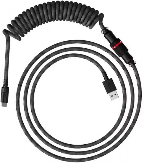 כבל מפותל עם חיבור USB-C לחיבור USB-A 5-Pin Aviator למקלדת HyperX - צבע שחור / אפור