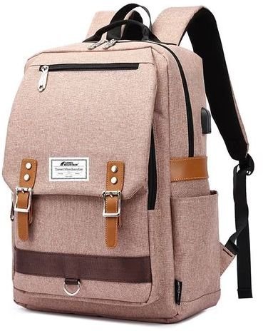 תיק גב למחשב נייד בגודל 15.6 אינץ’ דגם The Asia Retro מבית Camel Mountain - צבע ורוד בז'