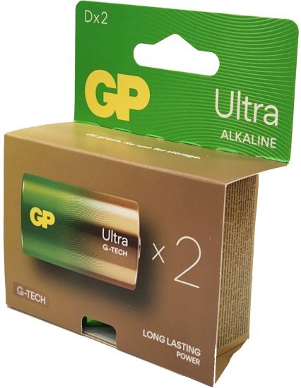 2 סוללות D לא נטענות GP Ultra Alkaline GPPCA13AU086