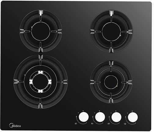 כיריים גז 4 להבות בישול 60 ס''מ Midea GH503-B - זכוכית שחורה
