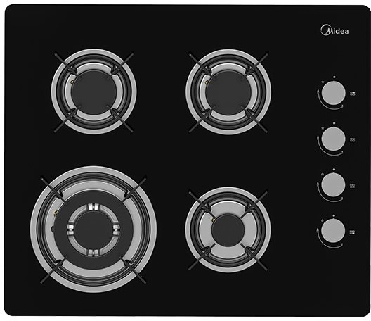 כיריים גז 4 להבות בישול 60 ס''מ Midea GL403-B60 - זכוכית שחורה