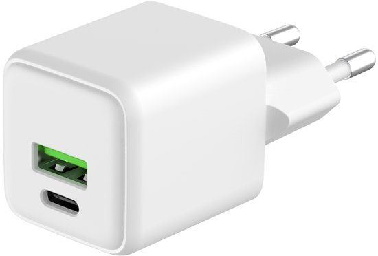 מטען קיר 25W עם כניסות USB-Type C + USB-A מבית Power-Tech - צבע לבן