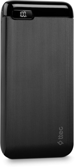 סוללת גיבוי 10,000mAh עם חיבור USB-C ושני חיבורי USB-A דגם PowerSlim Pro LCD מבית ttec - צבע שחור