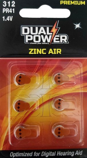 6 סוללות ZA312 PR41 1.4V דגם Hearing Aid מבית Dual Power