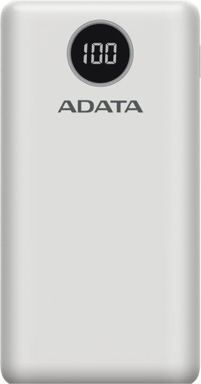 סוללת גיבוי ניידת P20000QCD בנפח 20,000mAh עם צג לד וחיבורי Type-C / USB-A מבית ADATA - צבע לבן