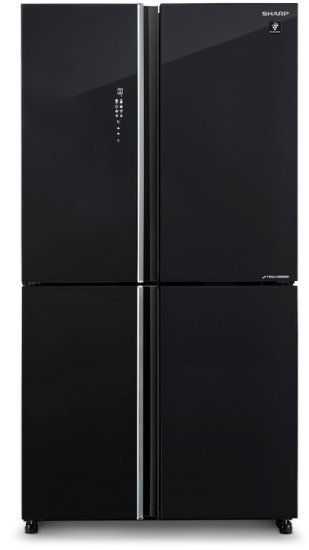 מקרר 4 דלתות מקפיא תחתון מדחס J-Tech אינוורטר 525 ליטר Sharp SJ-8590-BK - זכוכית שחורה