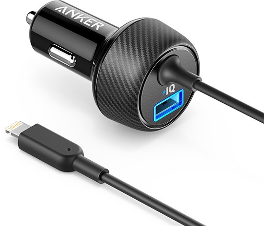 מטען לרכב עם כבל בחיבור 24W Lightning מבית Anker