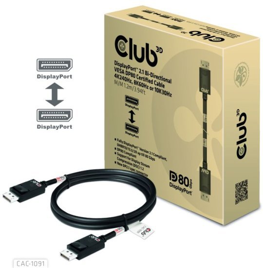 כבל DisplayPort אל DisplayPort באורך 1.2 מטר דגם CAC-1091 מבית Club3D