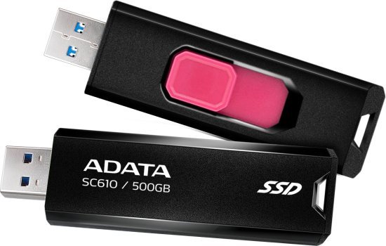 כונן SSD חיצוני דגם SC610 בנפח 500GB מבית Adata - צבע שחור