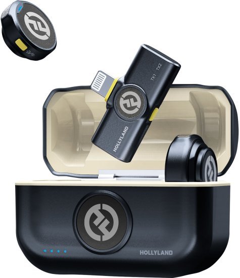 מערכת מיקרופון דש אלחוטית עם 2 משדרים ומקלט בעל חיבור Hollyland LARK M2 Lightning - גרסת Lightning - צבע שחור