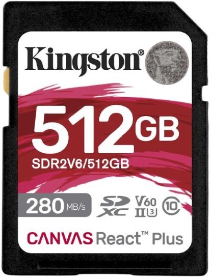 כרטיס זיכרון Kingston Canvas React Plus SDXC UHS-II U3 V60 HD / 4K - נפח 512GB