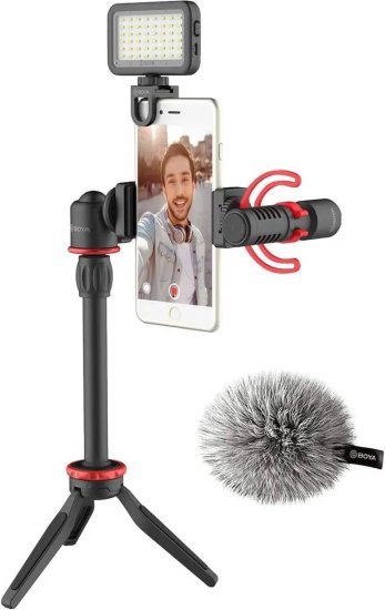 ערכת וידאו הכוללת חצובה לטלפון נייד + מיקרופון + תאורה Boya BY-VG350