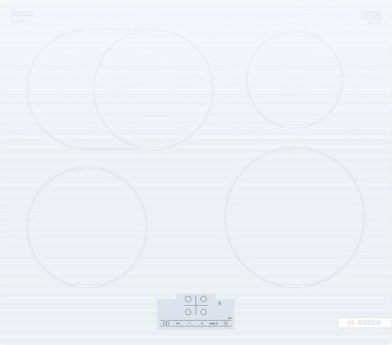כיריים אינדוקציה 4 אזורי בישול 60 ס''מ Bosch Serie 6 PIF612BB1E Touch Select 7400W - צבע זכוכית לבנה - תלת פאזי - שנה אחריות יבואן רשמי BSH
