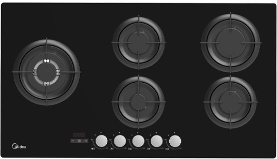 כיריים גז 5 להבות בישול 90 ס''מ Midea SABAF 90GP503-B - זכוכית שחורה