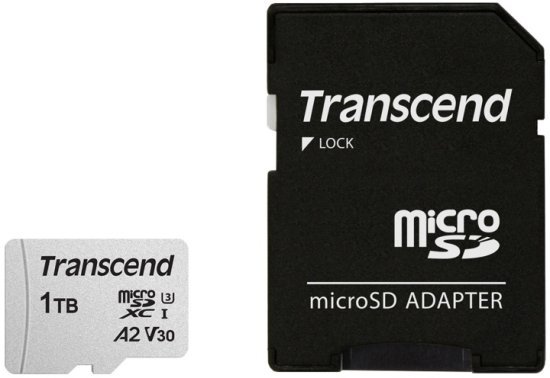 כרטיס זכרון Transcend 300S Micro SDXC UHS-I U3 A2 TS1TUSD300S-A - נפח 1TB - עם מתאם SD