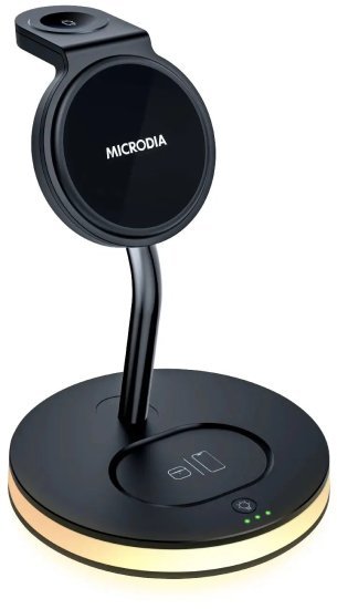 תחנת טעינה אלחוטית מגנטית עם תאורת לד 5 ב-1 Microdia SNAP Station ELITE 33W - צבע שחור