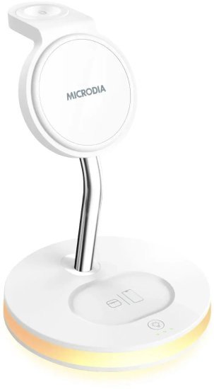 תחנת טעינה אלחוטית מגנטית עם תאורת לד 5 ב-1 Microdia SNAP Station ELITE 33W - צבע לבן