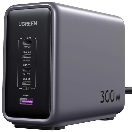 מטען קיר GaN בהספק 300W טעינה מהירה 5 יציאות בחיבור USB-A + USB-C מבית UGREEN