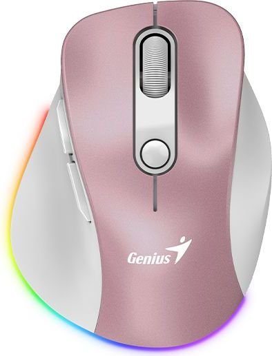 עכבר ארגונומי בלוטות' אלחוטי שקט RGB דגם Ergo 9000S PRO מבית Genius - צבע ורוד