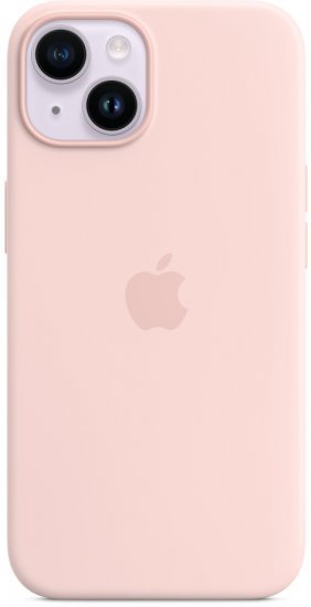 כיסוי סיליקון מקורי ל-Apple iPhone 14 עם חיבור MagSafe - צבע Chalk Pink