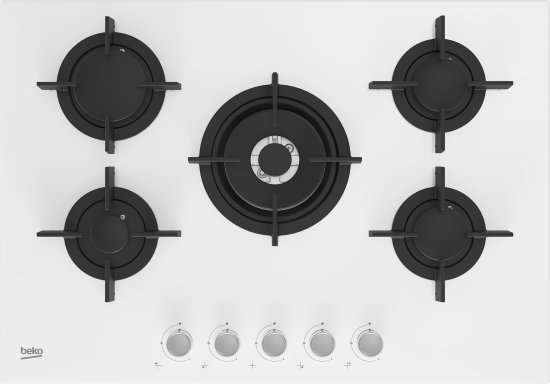כיריים גז 5 להבות בישול 75 ס''מ Beko HILW75222SW - זכוכית לבנה